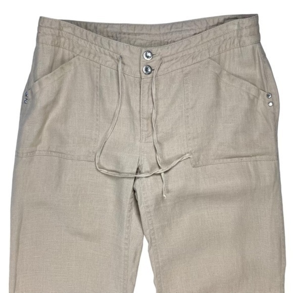 INC Linen Pants Womens Size 6 Petite Tan Lightweight Drawstring Straight Leg - Picture 3 of 16